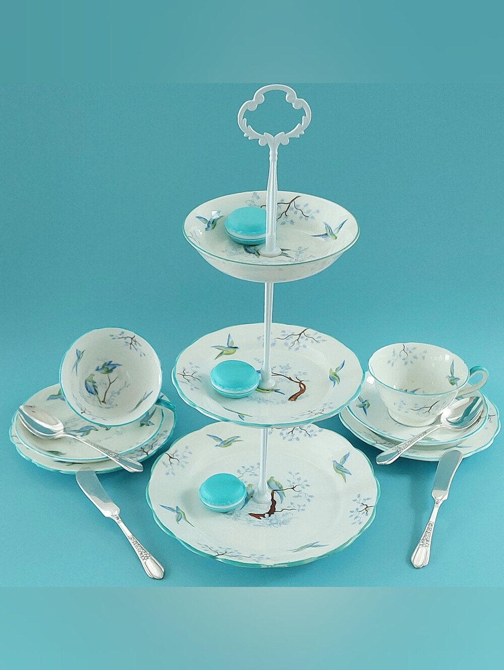 Exquisite 11-Piece Handcrafted Vintage Bone China Afternoon Tea Service for Two